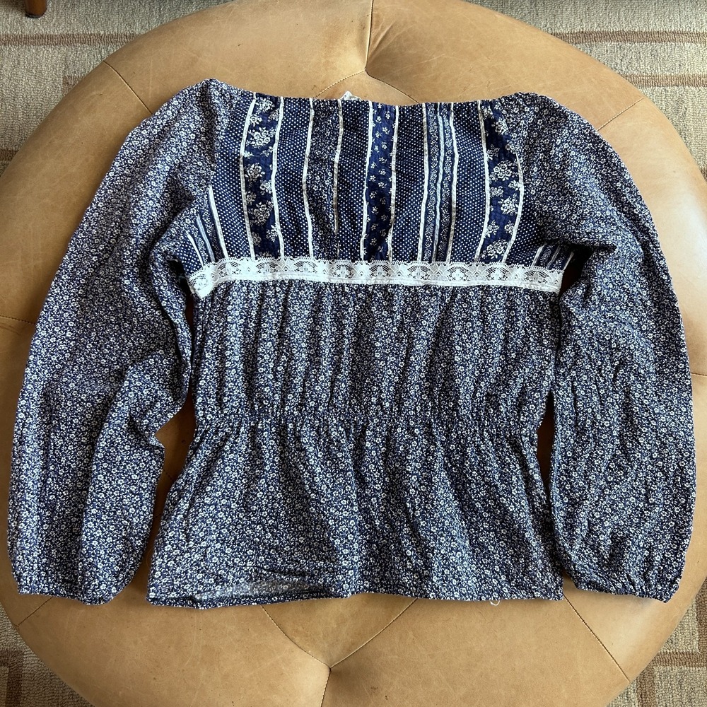 Vintage 70s 80s Prairie Peasant Blouse Romantic Floral Lace Cottagecore Boho S M - Picture 3 of 10
